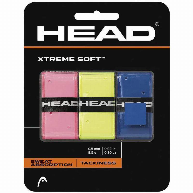 Blister Overgrips Head Xtreme Soft Rosa Amarillo Azul 3 Unidades