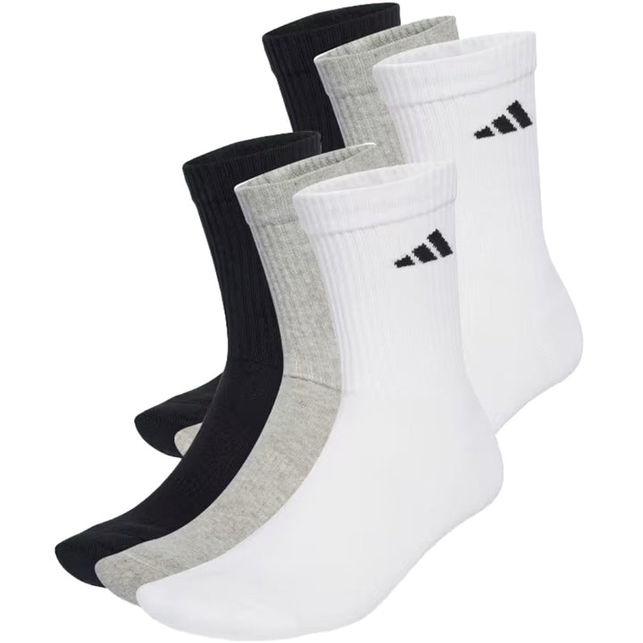 Calcetines Adidas Cushioned Crew Blanco Gris Negro 6 Pares